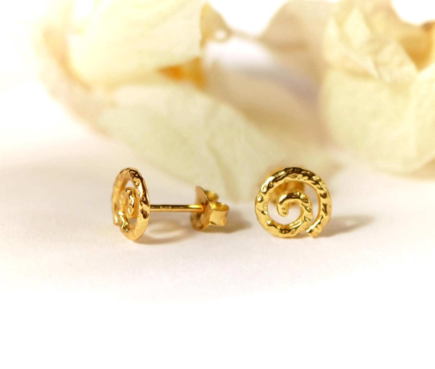 Gold Spiral Stud Earrings * Gold Plated Sterling Silver *