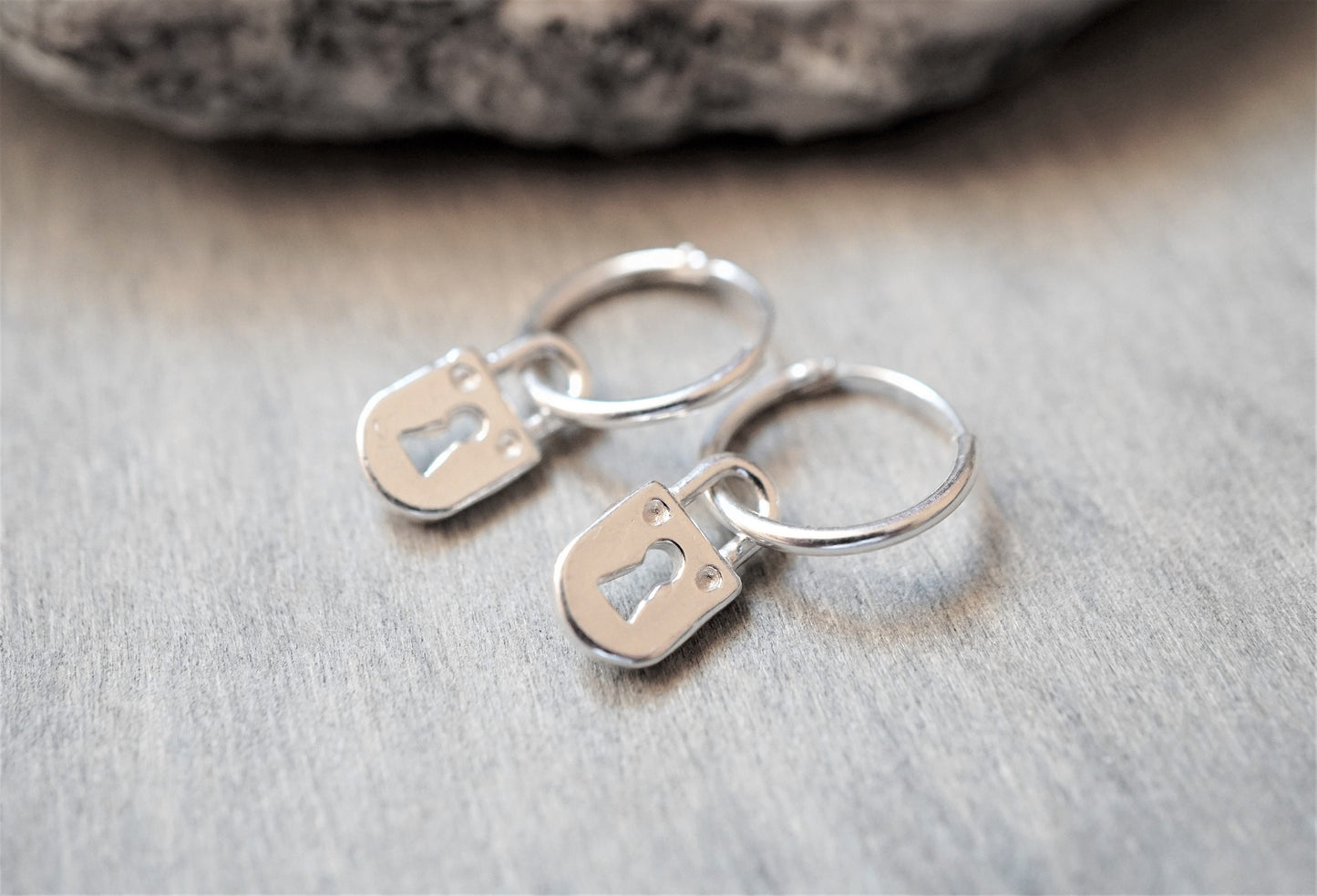 Sterling Silver Padlock Hoop earrings * Boho earrings * Hoop jewellery