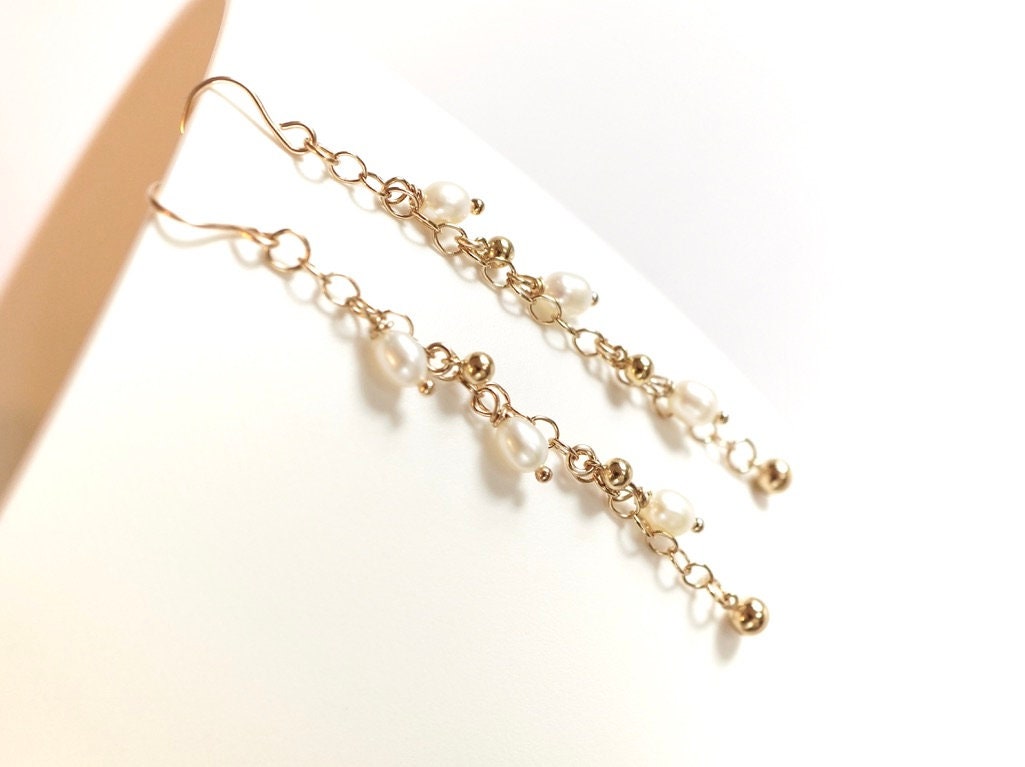 Long Gold Filled Pearl Earrings * Pearl earrings * Feminine * Delicate earrings