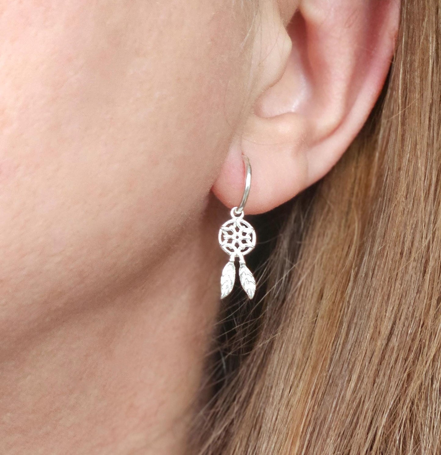 Sterling Silver Dreamcatcher Hoop earrings * Boho earrings * Circle of life