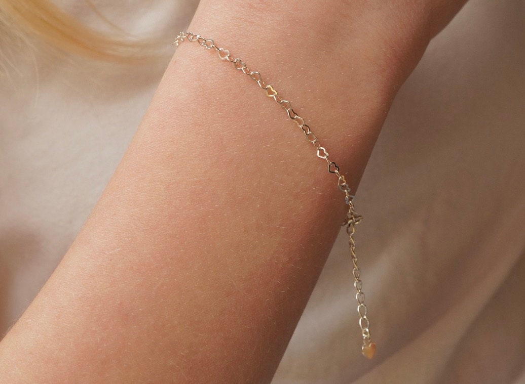 Small Heart Link Bracelet Sterling Silver *Feminine *Dainty necklace *Heart gift for her