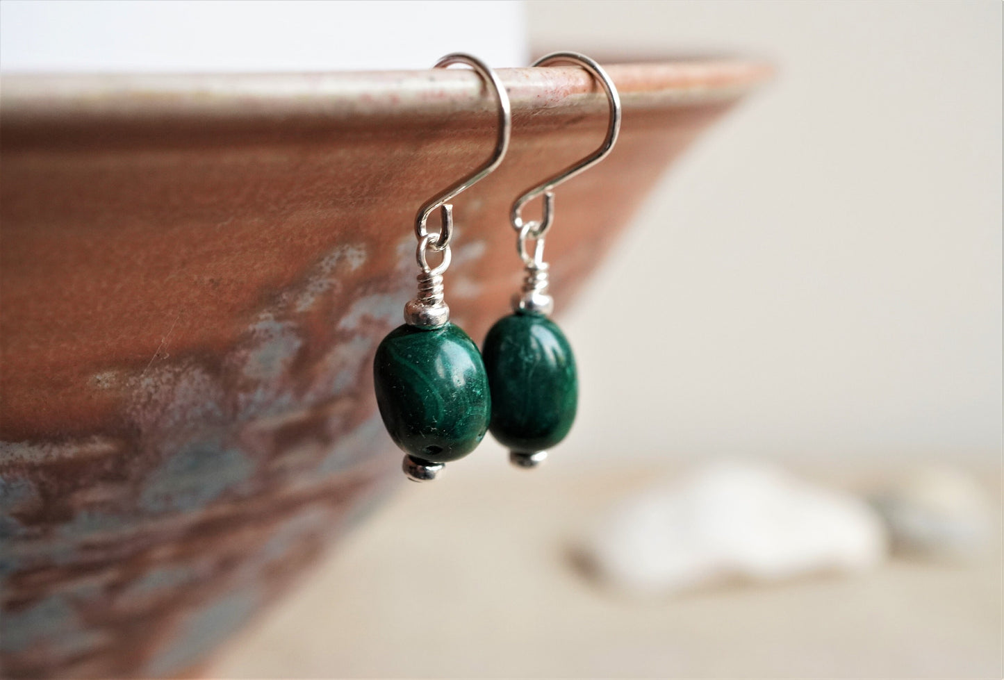 Malachite Nugget Sterling Silver Necklace * Gift for her * Green stone * Protection stone