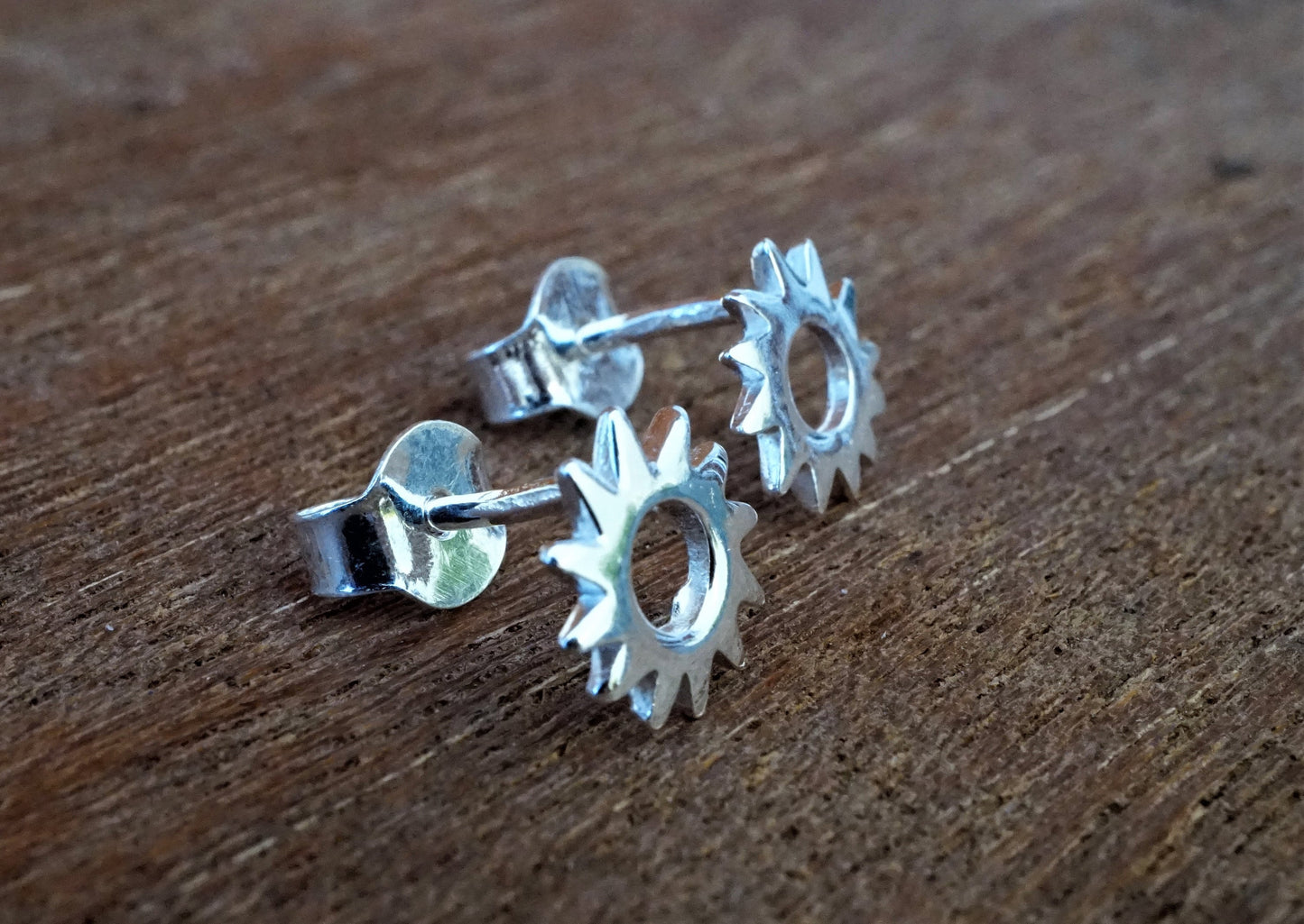 Sterling Silver Sun Stud Earrings, Stud earrings, Gear stud earrings,