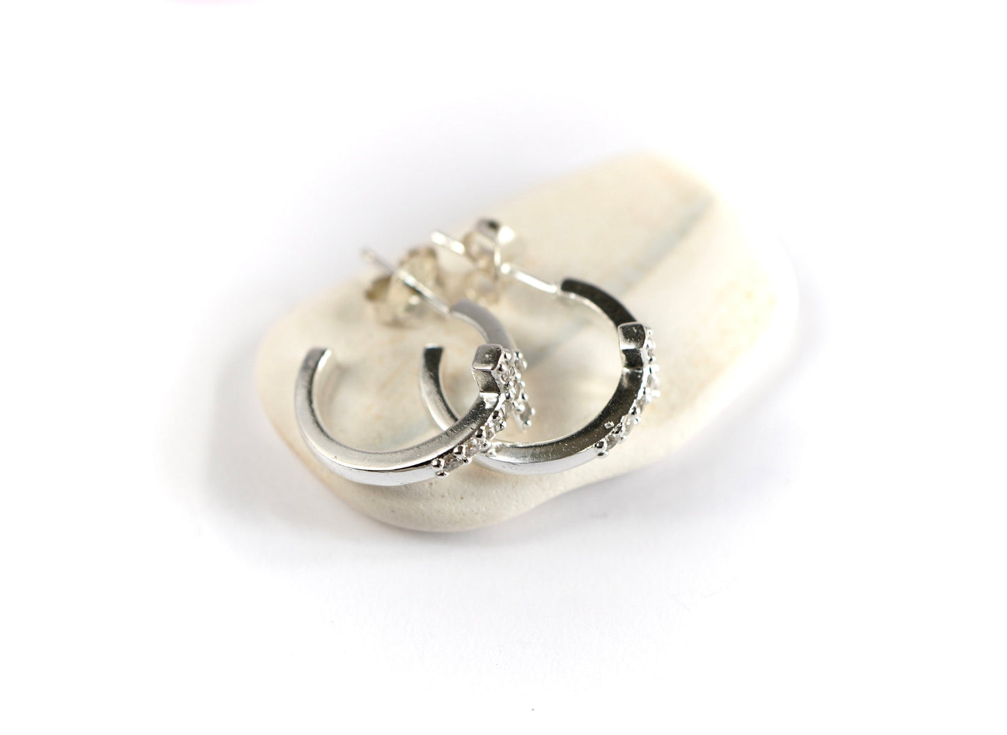 Silver Cross Half Hoop Earrings *Sterling Silver * Cross jewellery