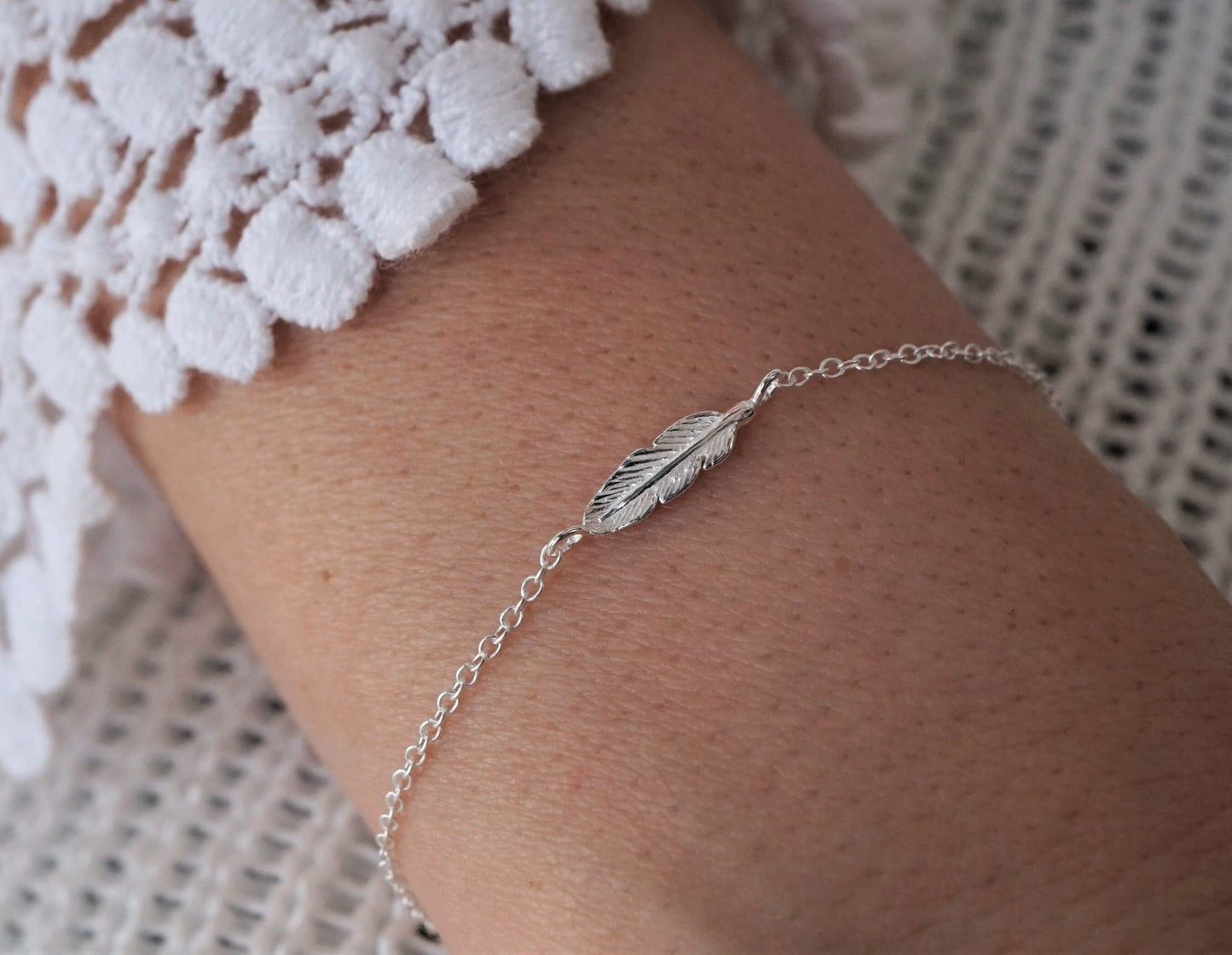 Feather Sterling Silver Bracelet * Dainty Bracelet * Gift For Her