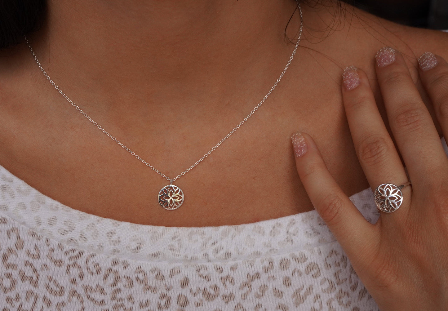 Sterling Silver Mandala Ring / Necklace * Flower jewellery * Gift for her