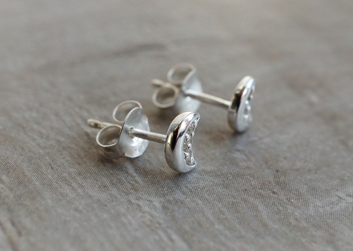 Small Sterling Silver Moon Zirconia Stud, Dainty Stud Earrings, Crescent moon jewellery