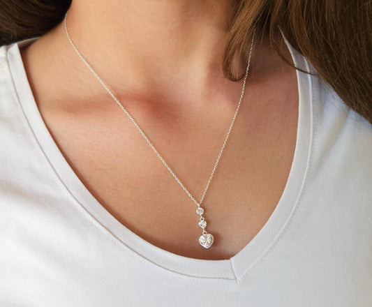 Heart Cubic Zirconia Sterling Silver Delicate Necklace* Dainty* Gift for her* Feminine* Love