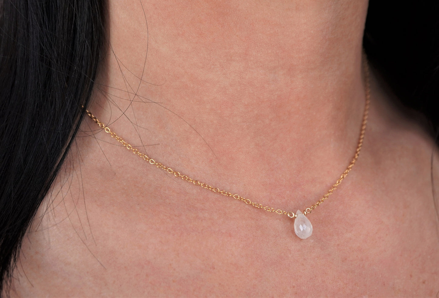 Moonstone Drop Gold filled Necklace * Jun Birthstone * Gift for her * Dainty Feminine jewellery