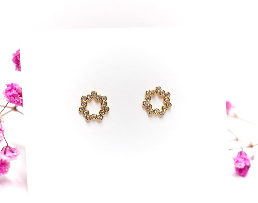 Gold Circle Stud Earrings * Cubic Zirconia Studs * Minimalist earrings