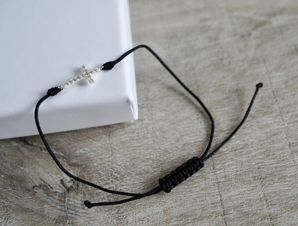 Cross Sterling Silver Dainty Cord Bracelet * Feminine *
