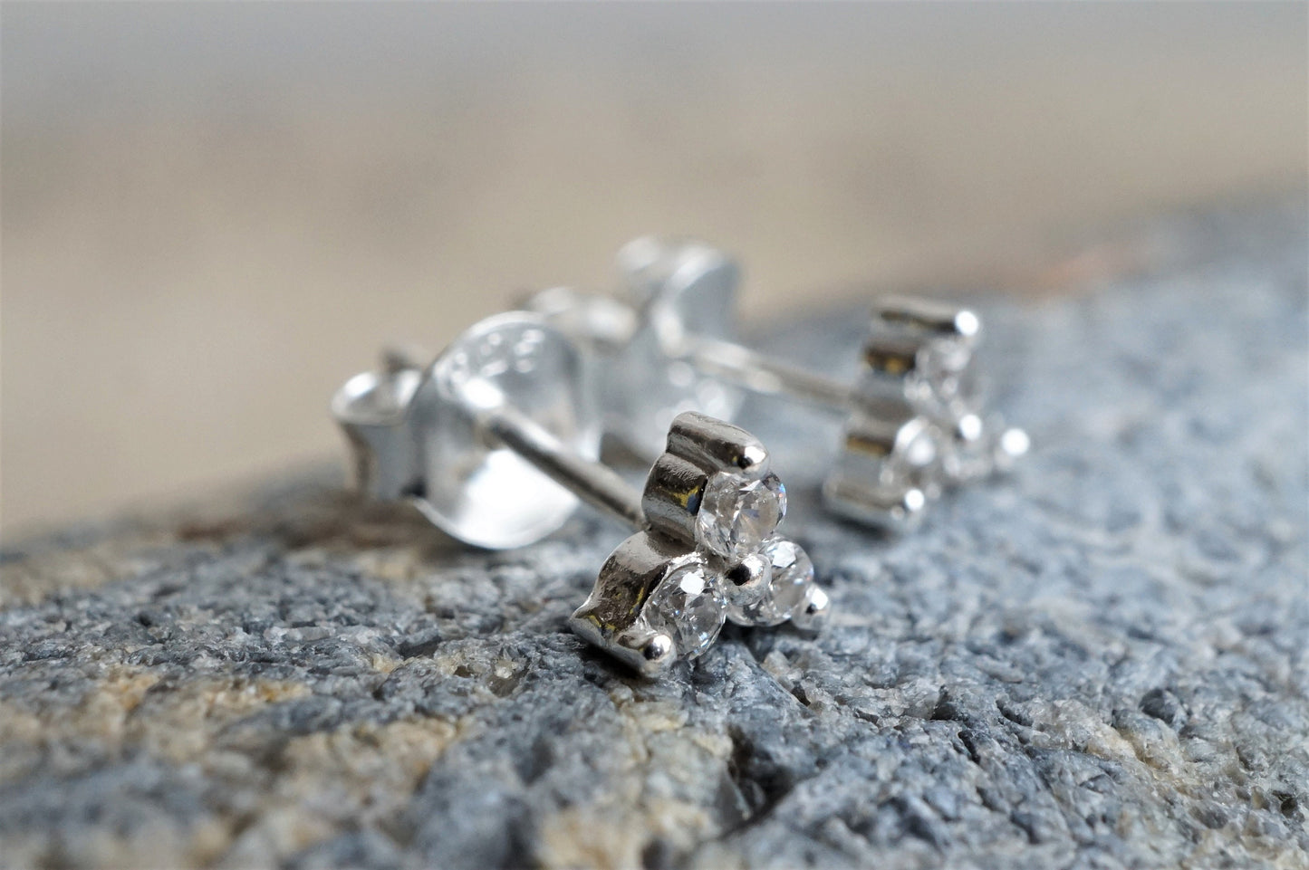 Tiny Sterling Silver Triangle Zirconia Stud * Dainty Stud Earrings