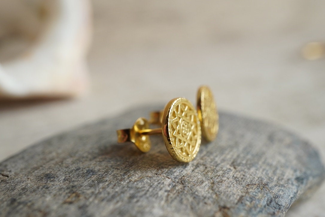 Gold Sun Stud Sterling Silver Earrings * Feminine jewelry * Gift for her