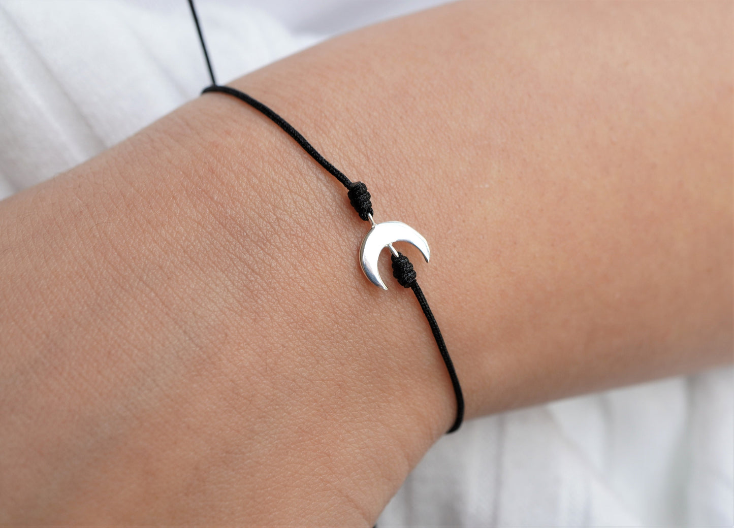 Moon Sterling Silver Dainty Cord Bracelet* Feminine* Layered Bracelet* Moon jewelry