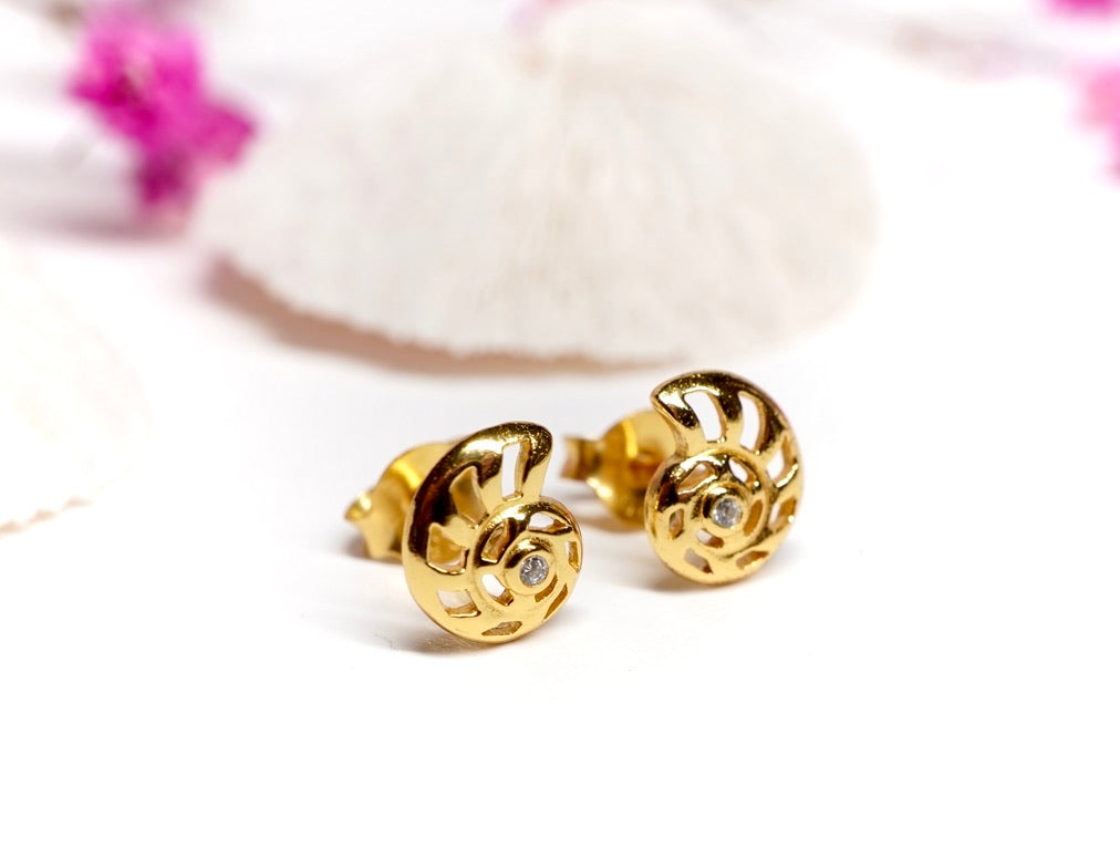 Gold Ammonite Stud Earrings * Ammonite shell * Sea * Beach jewellery