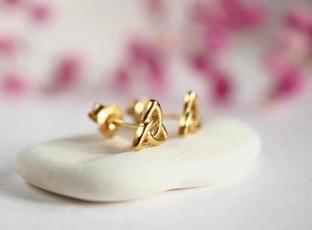 Trinity Knot Stud Earrings, Celtic jewellery, Gold plated sterling silver 6x6mm