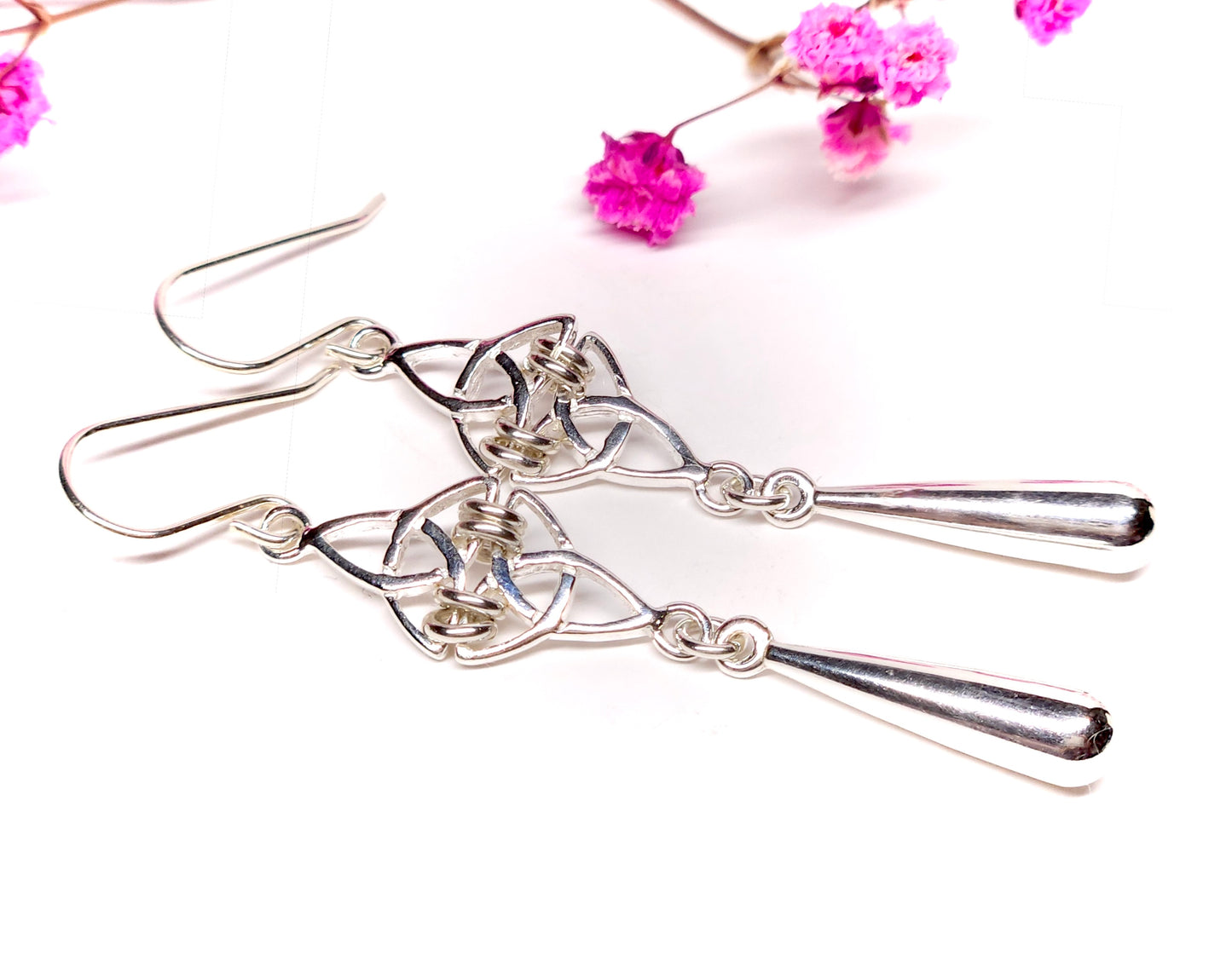 Sterling Silver Long Celtic Triquetra Earrings * Celtic earrings * Trinity knot