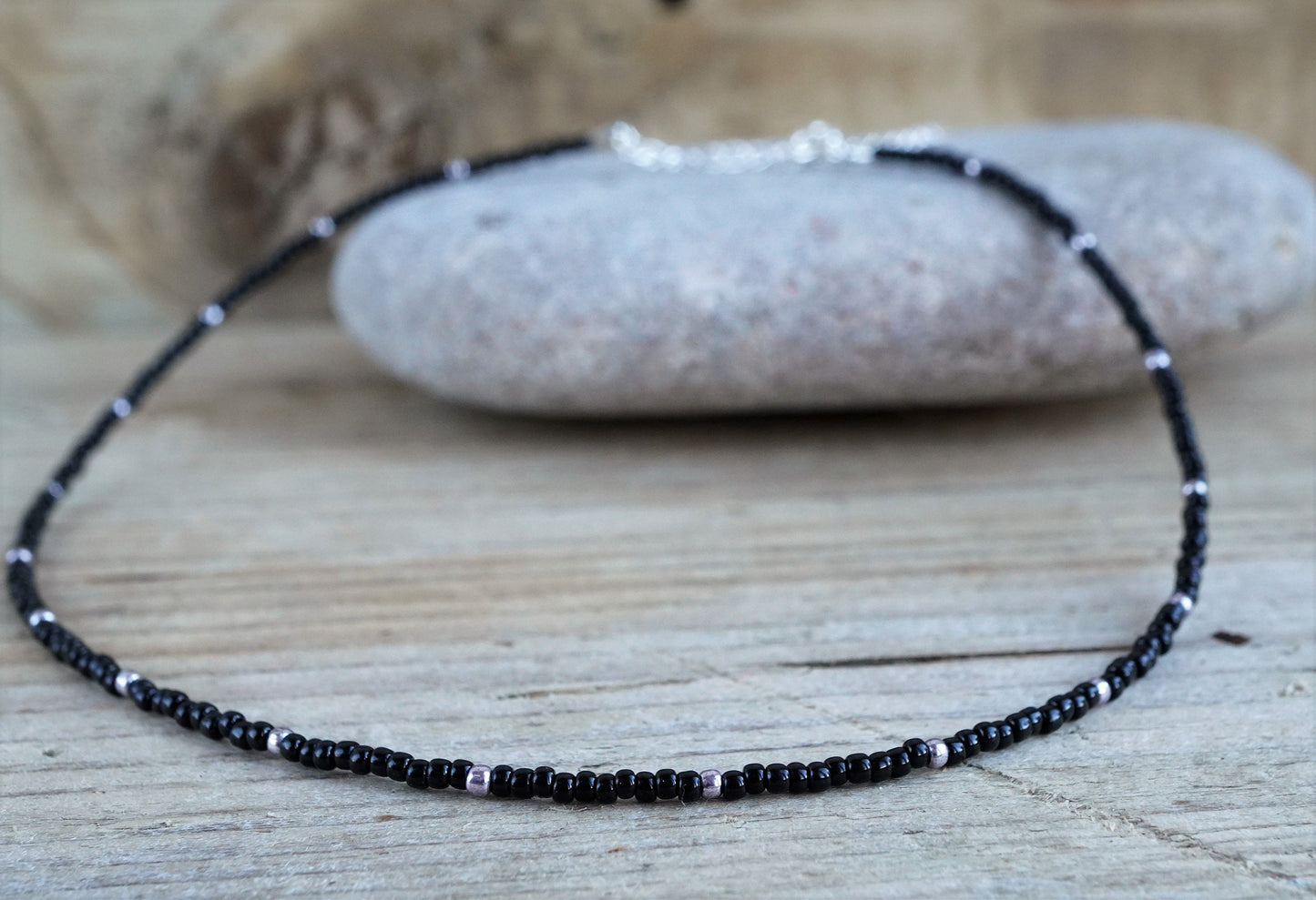 Black & Silver Beaded Choker * Sterling silver beads * Boho choker * Lightweight