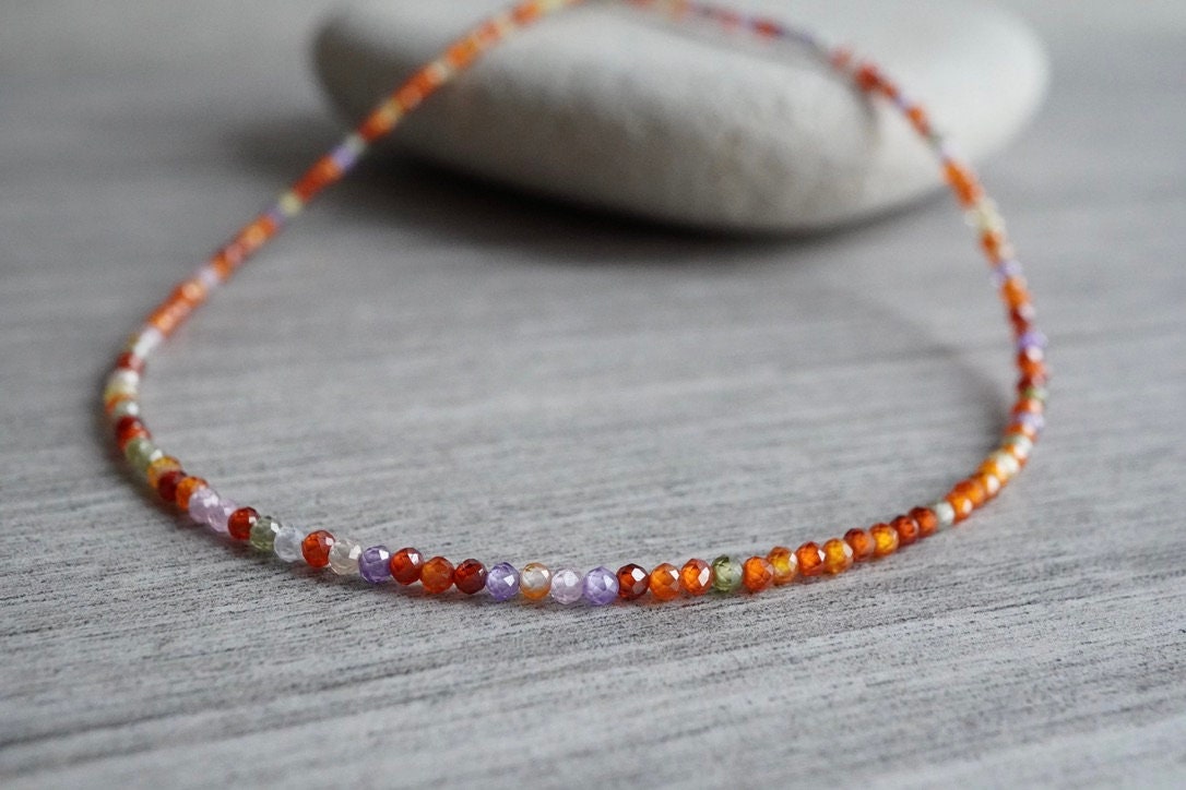 Dainty Multicolour Zircon Sterling Silver Necklace * Layered necklace * Gift for her * Feminine jewellery * Sparkle necklace