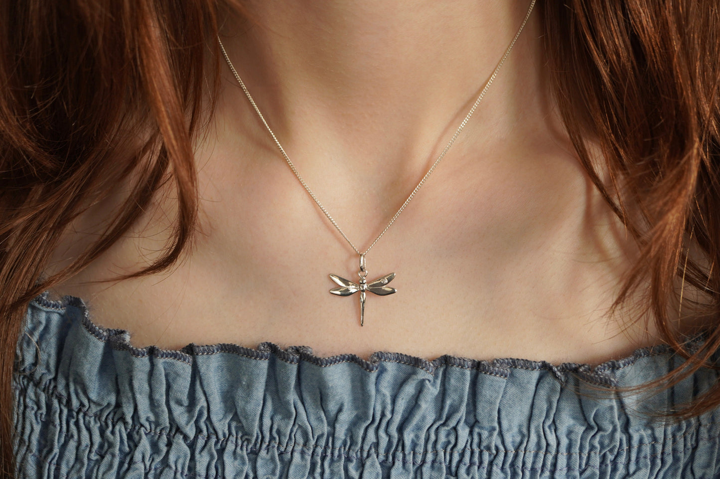 Sterling Silver Dragonfly Necklace * Silver necklace * Good luck * Freedom