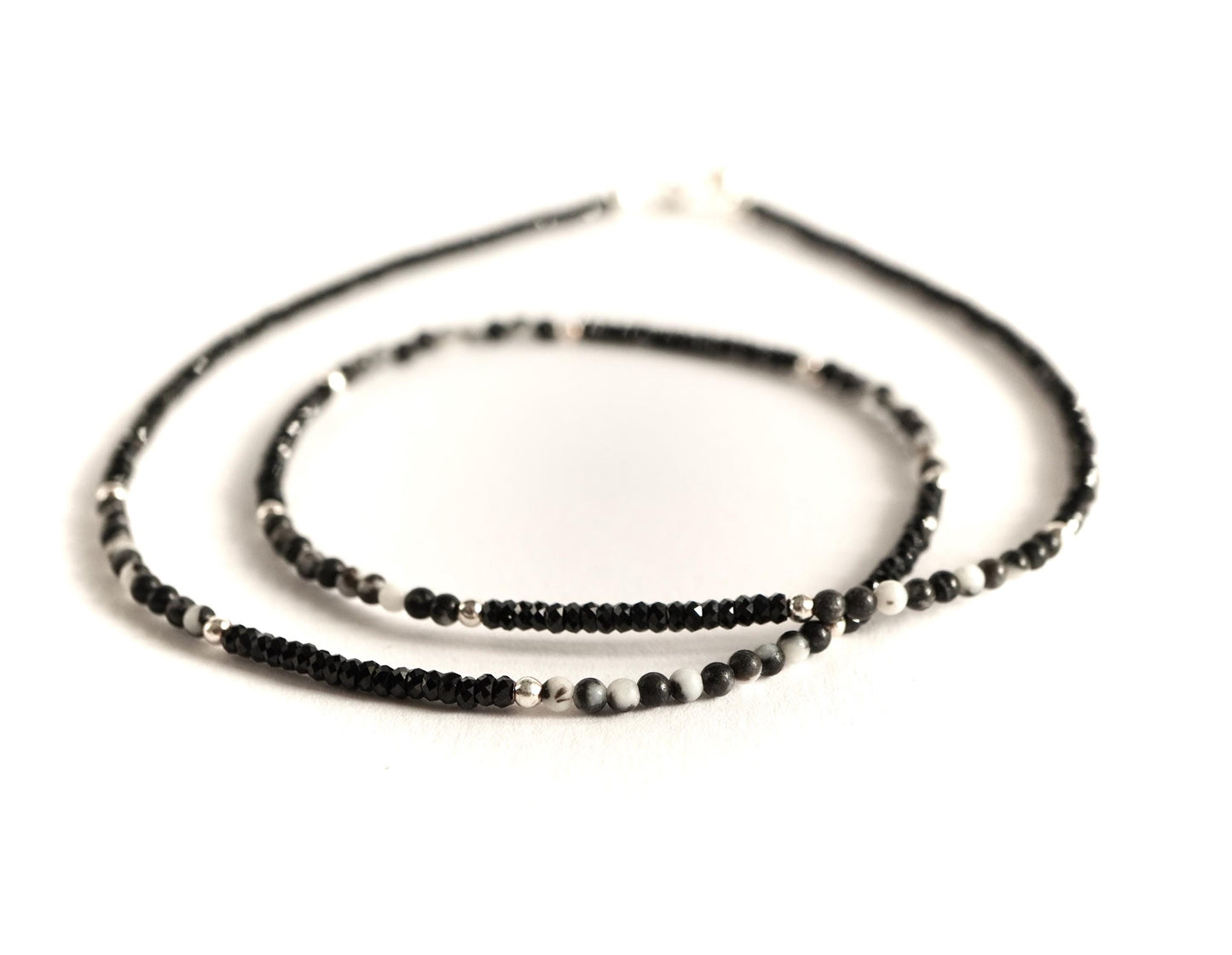 Black Jasper Spinel Beaded Choker * Sterling silver beads * Boho choker * Lightweight