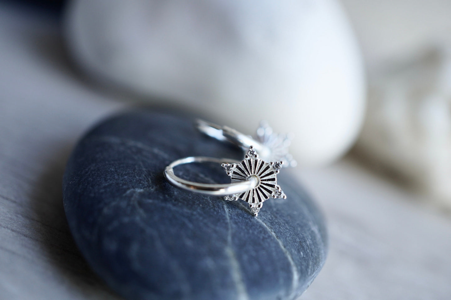 Silver Star Hoop Earrings * Boho earrings * Silver hoop * Feminine jewellery