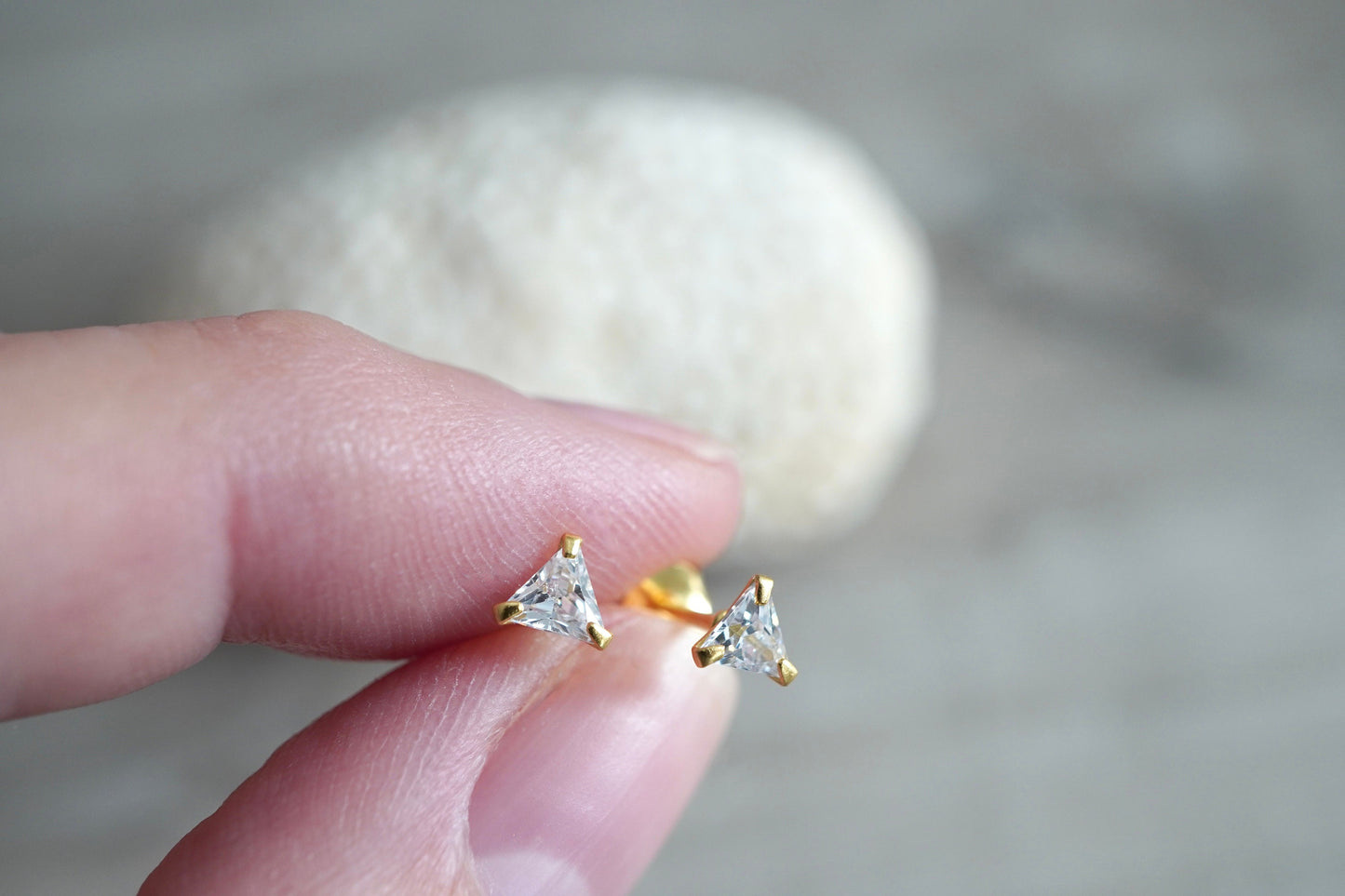 Gold Triangle Sterling Silver Stud, Small Feminine Earrings