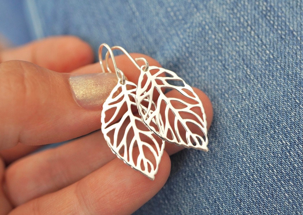 Leaf Earrings Sterling Silver, Leaf jewellery