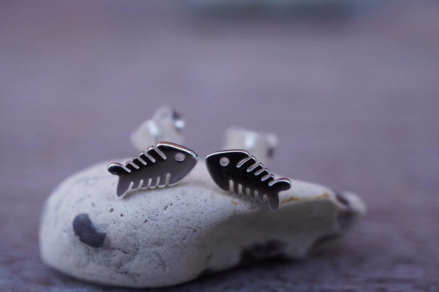 Fish Bone Sterling Silver Stud Earrings
