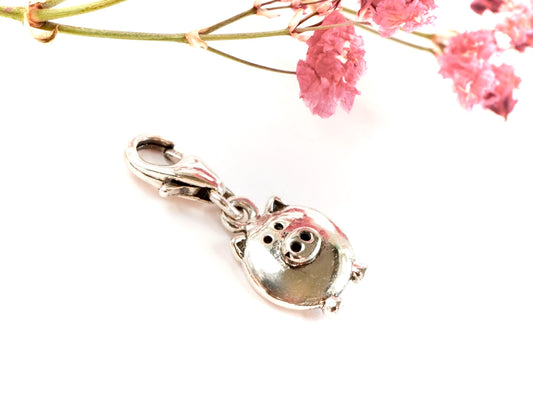 Sterling Silver Pig Clip on Charm, Pig charm, Good luck charm