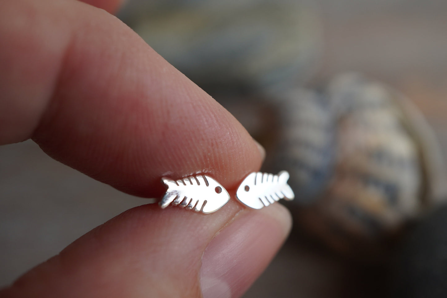 Fish Bone Sterling Silver Stud Earrings