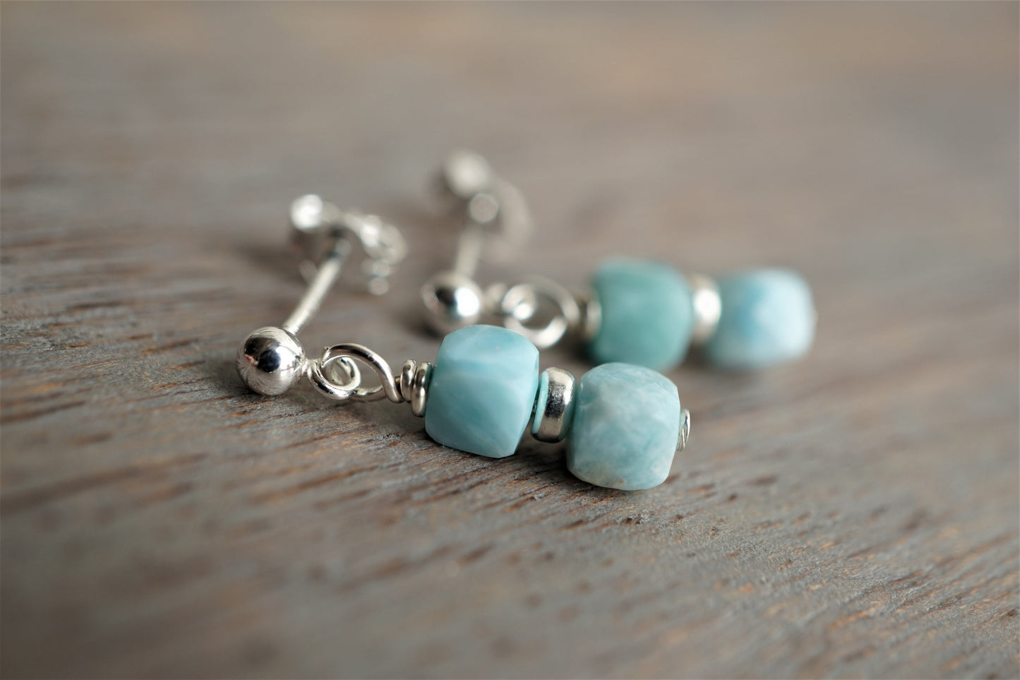 Cute Amazonite Cube Sterling Silver Stud Earrings * Small earrings * Lightweight earrings * Bridesmaid gift