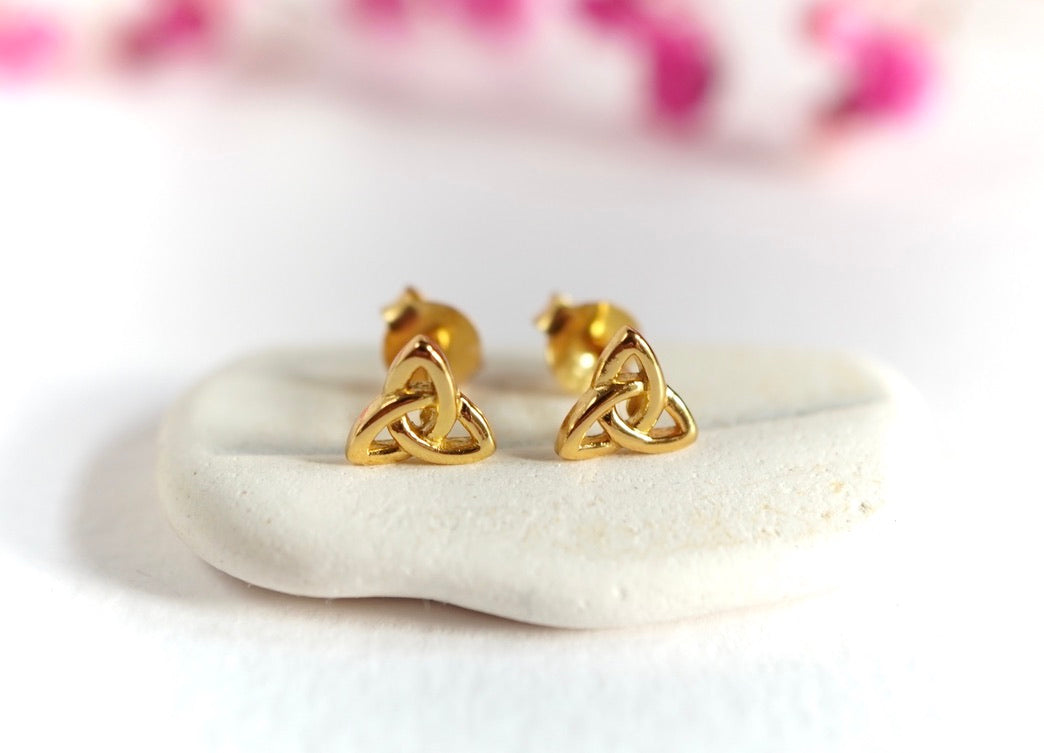 Trinity Knot Stud Earrings, Celtic jewellery, Gold plated sterling silver 6x6mm