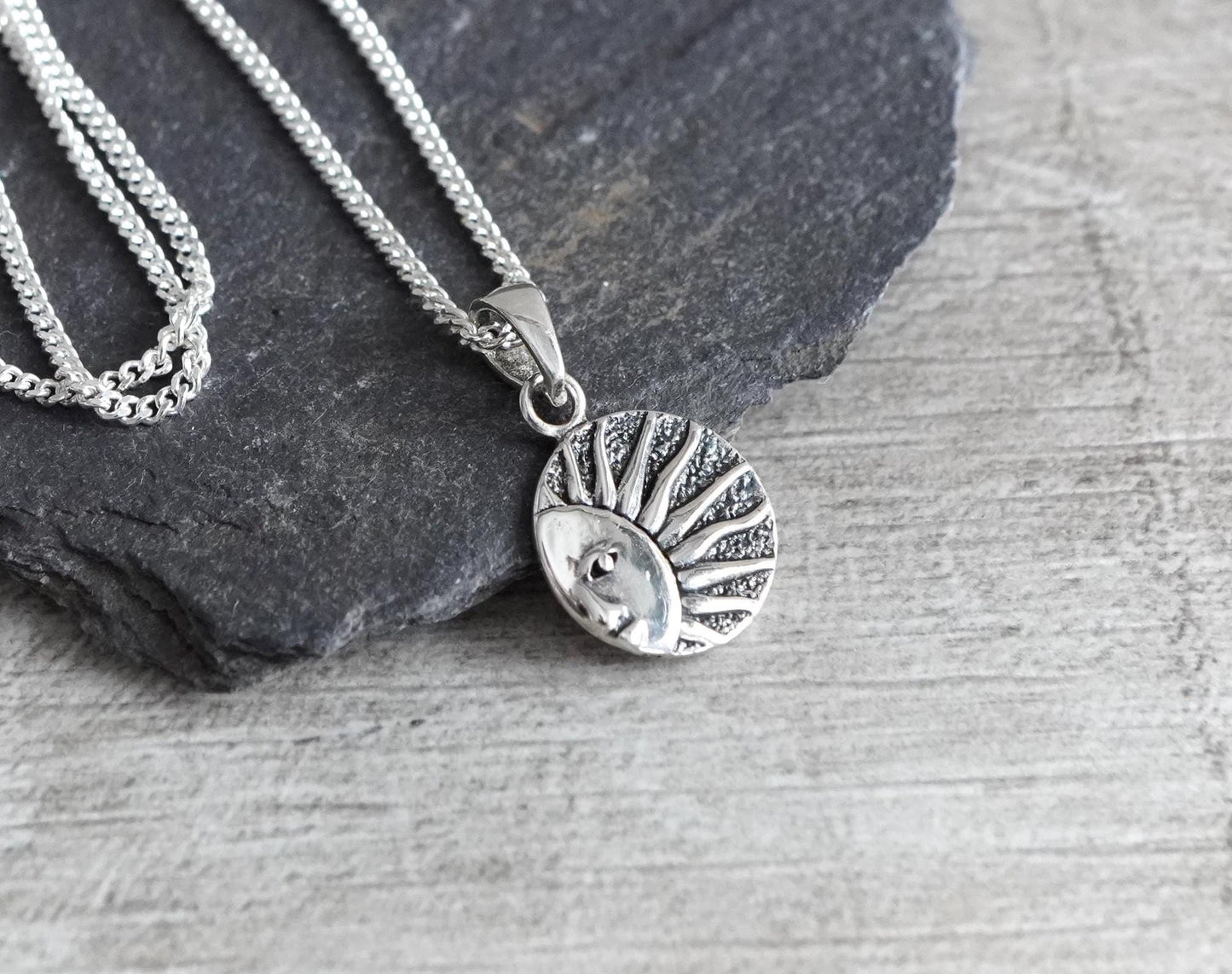 Sterling Silver Sun & Moon Necklace * Dainty necklace * Double sided pendant
