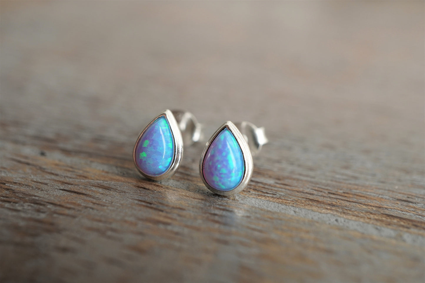 Opal Drop Sterling Silver Stud *  Feminine * Opal jewellery