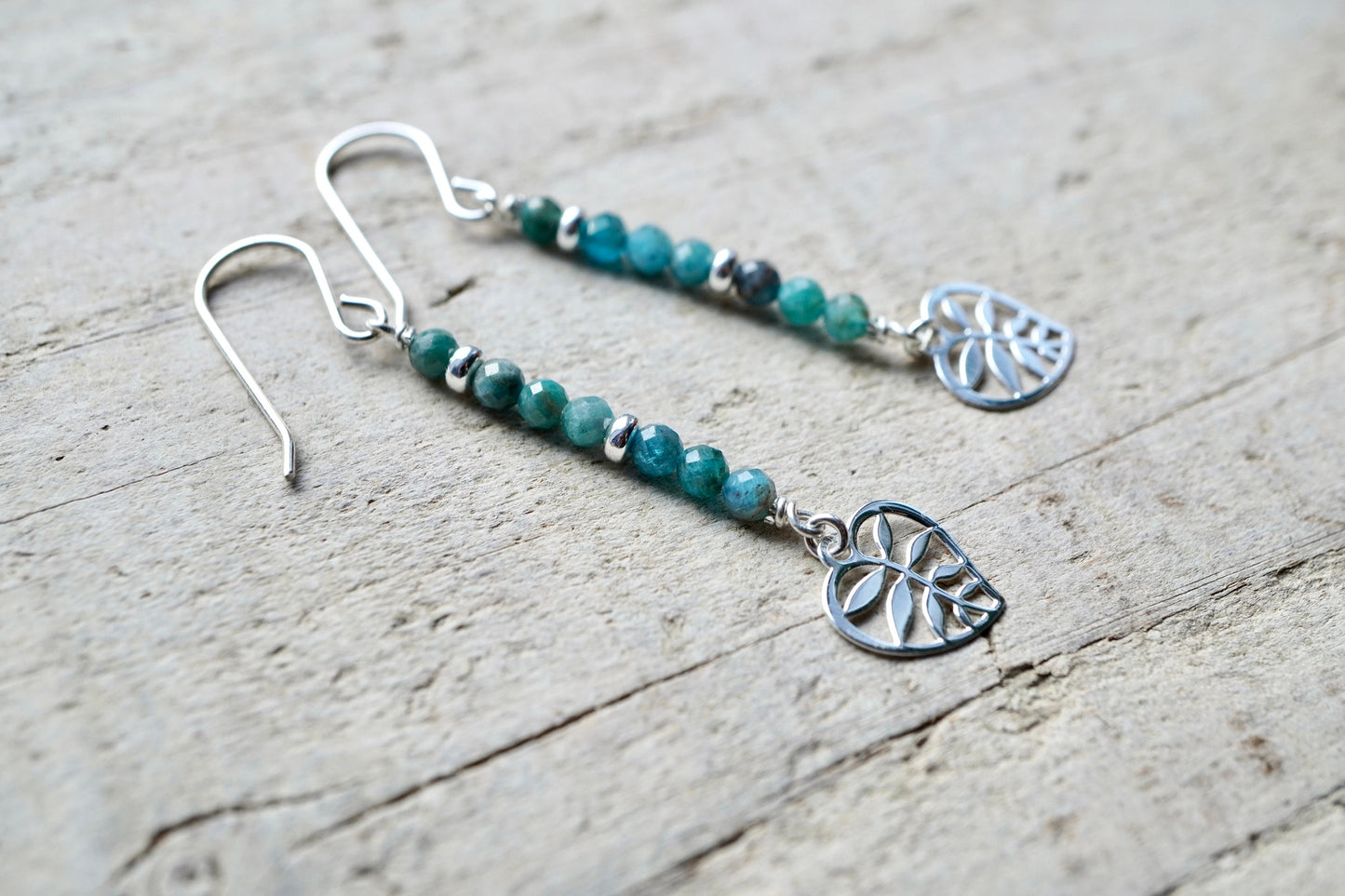 Apatite Leaf Sterling Silver Earrings * Gift for her * Feminine * Dangle earrings * Blue earrings