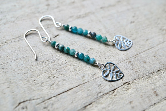 Apatite Leaf Sterling Silver Earrings * Gift for her * Feminine * Dangle earrings * Blue earrings
