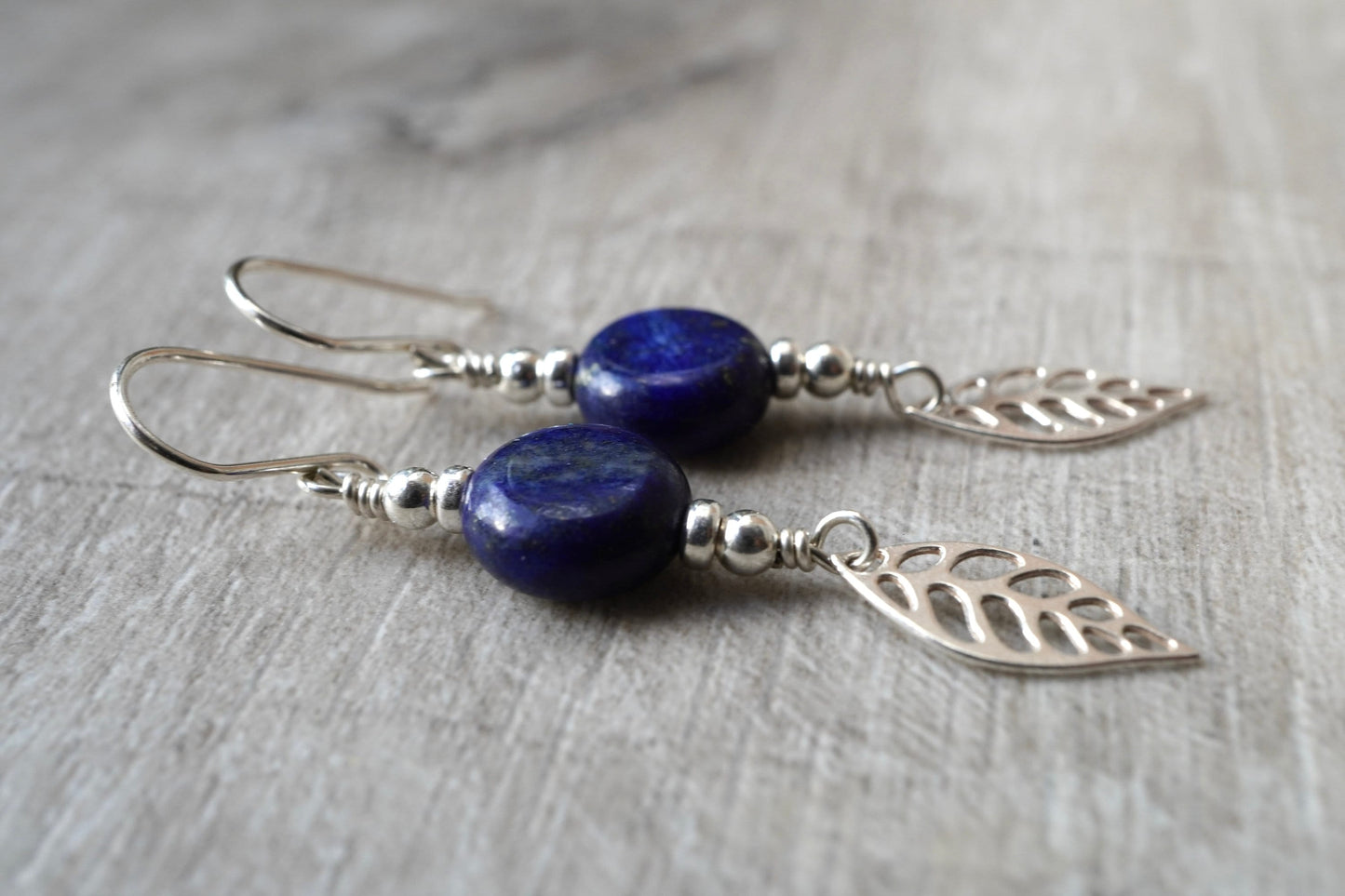 Lapis Lazuli Silver Leaf Earrings * Blue earrings * Gift for her * September Birthstone