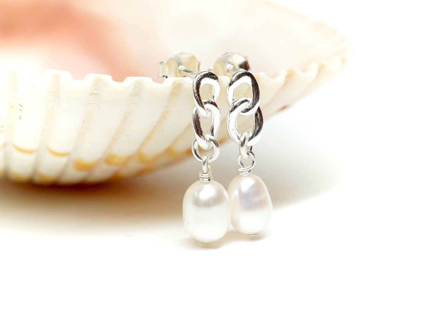 Pearl Chain Stud Earrings  * Pearl earrings * Gift for her