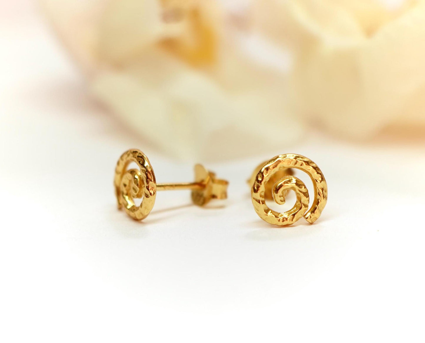 Gold Spiral Stud Earrings * Gold Plated Sterling Silver *