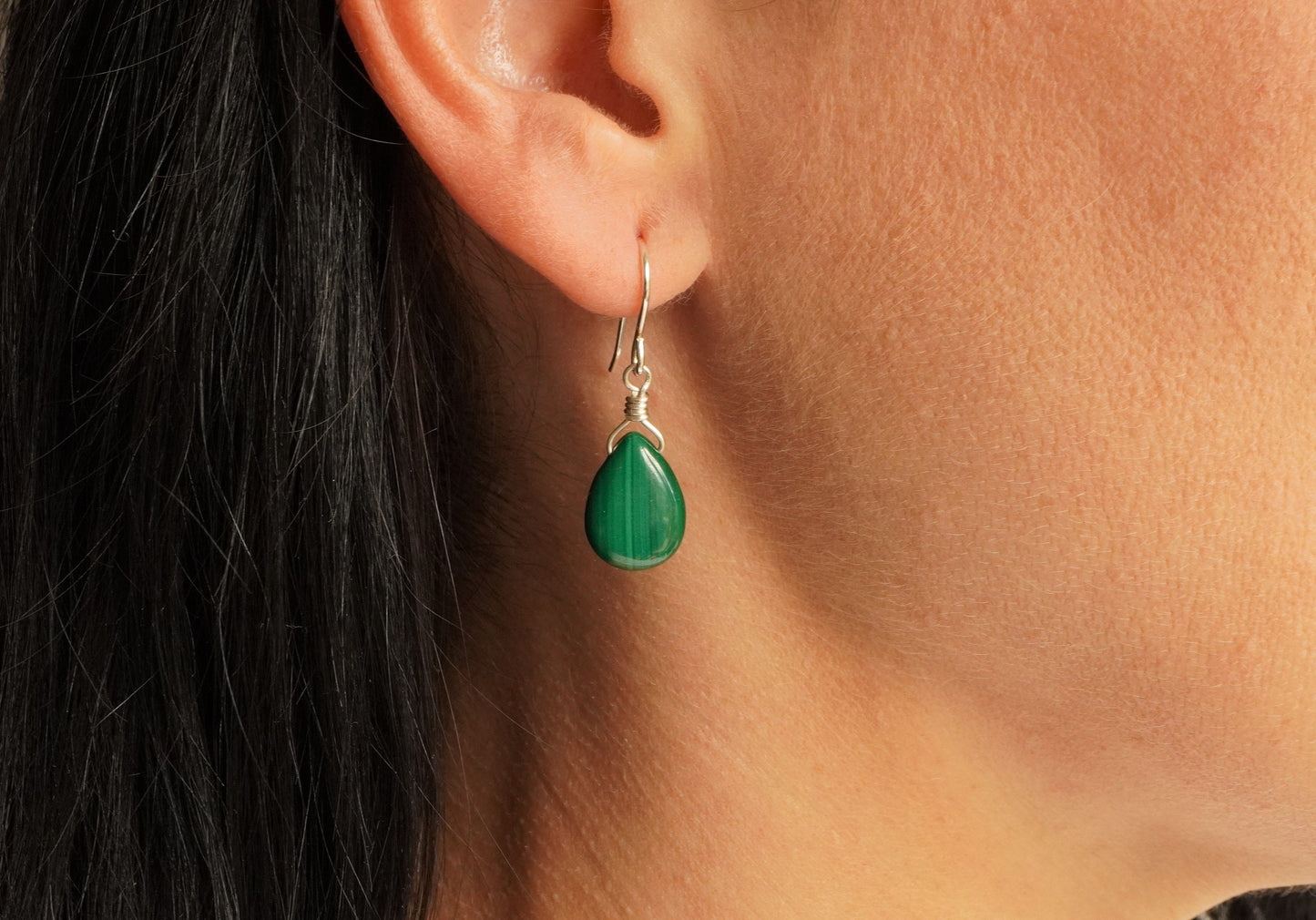 Malachite Drop Earrings * Gift for her * Dark green stone *
