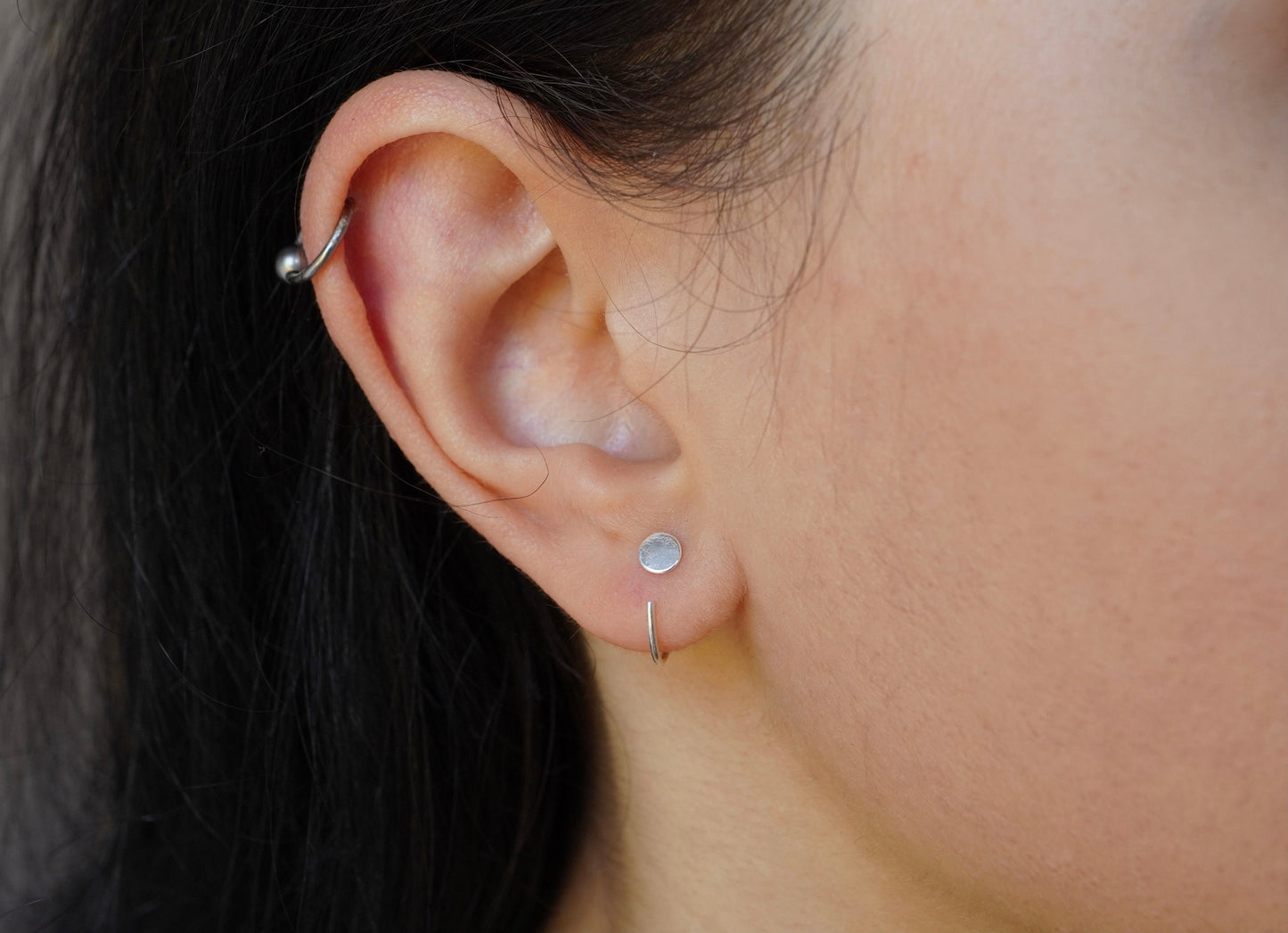 Sterling Silver Hugging Heart Hoop Earrings * Minimalist earrings * Feminine jewelry