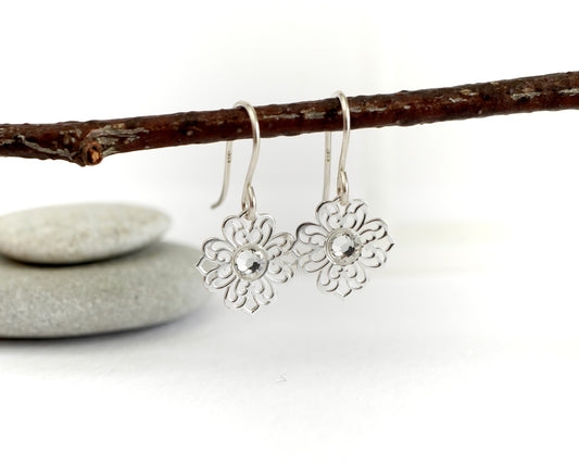 Filigree Flower Earrings * Dangle Earrings * Feminine * Sterling Silver