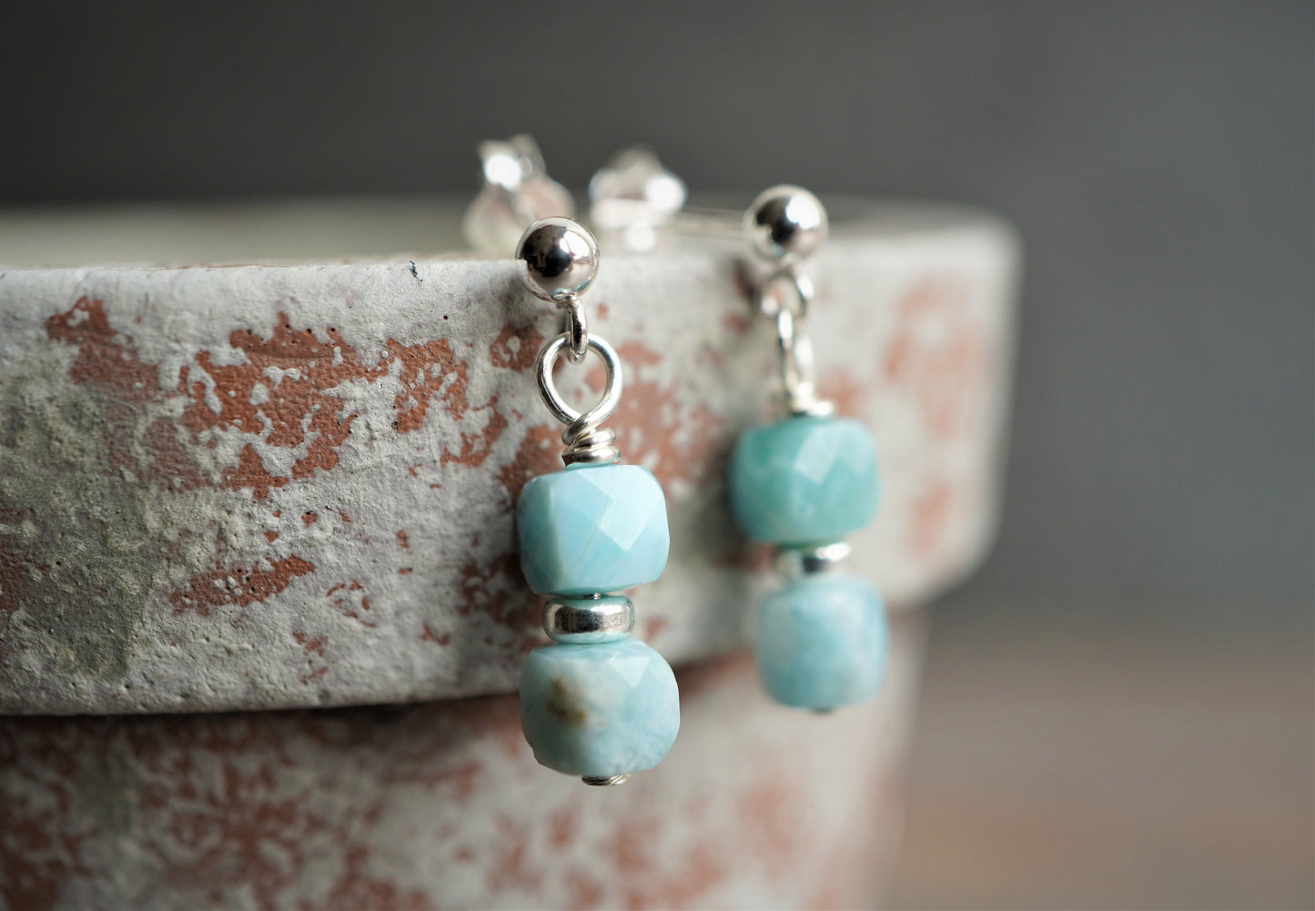 Cute Amazonite Cube Sterling Silver Stud Earrings * Small earrings * Lightweight earrings * Bridesmaid gift