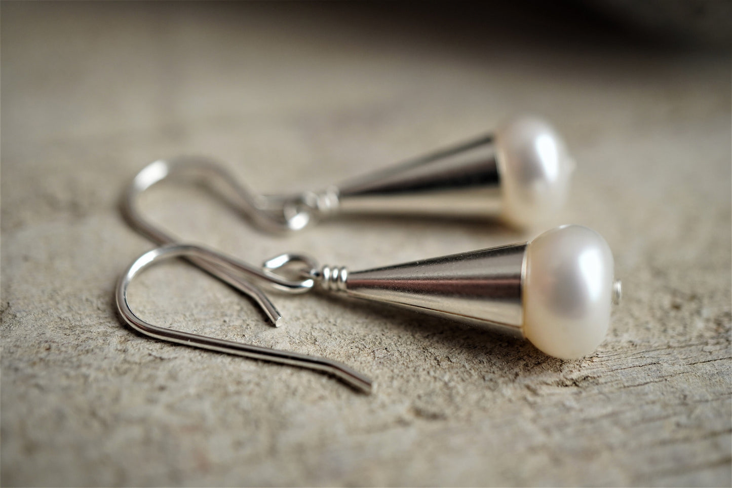 Pearl Cone drop Earrings * Dangle earrings * Bridesmaid gift  * Pearl earrings * Gift for her