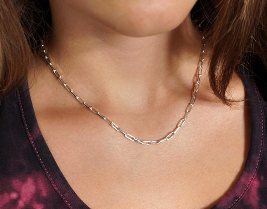 Paperclip Sterling Silver Necklace* Long link Necklace* Gift For Her