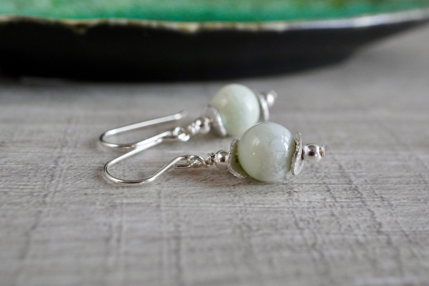 Chrysoprase Sterling Silver Earrings * May Birthstone * Stone earrings *