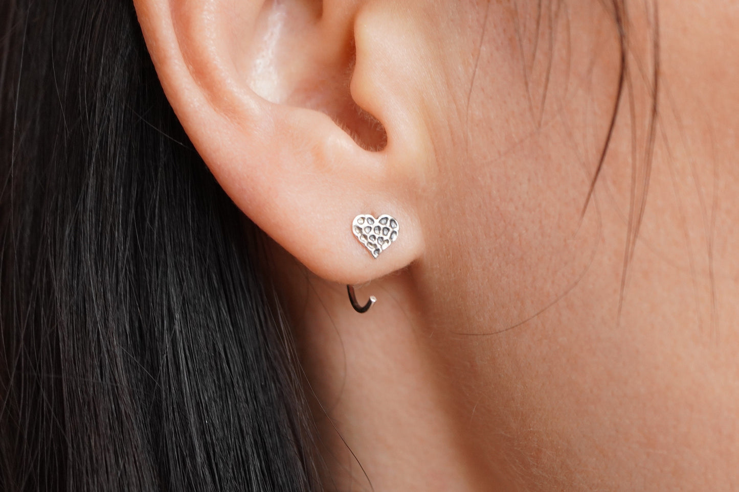 Sterling Silver Hugging Heart Hoop Earrings * Minimalist earrings * Feminine jewelry