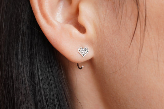 Sterling Silver Hugging Heart Hoop Earrings * Minimalist earrings * Feminine jewelry