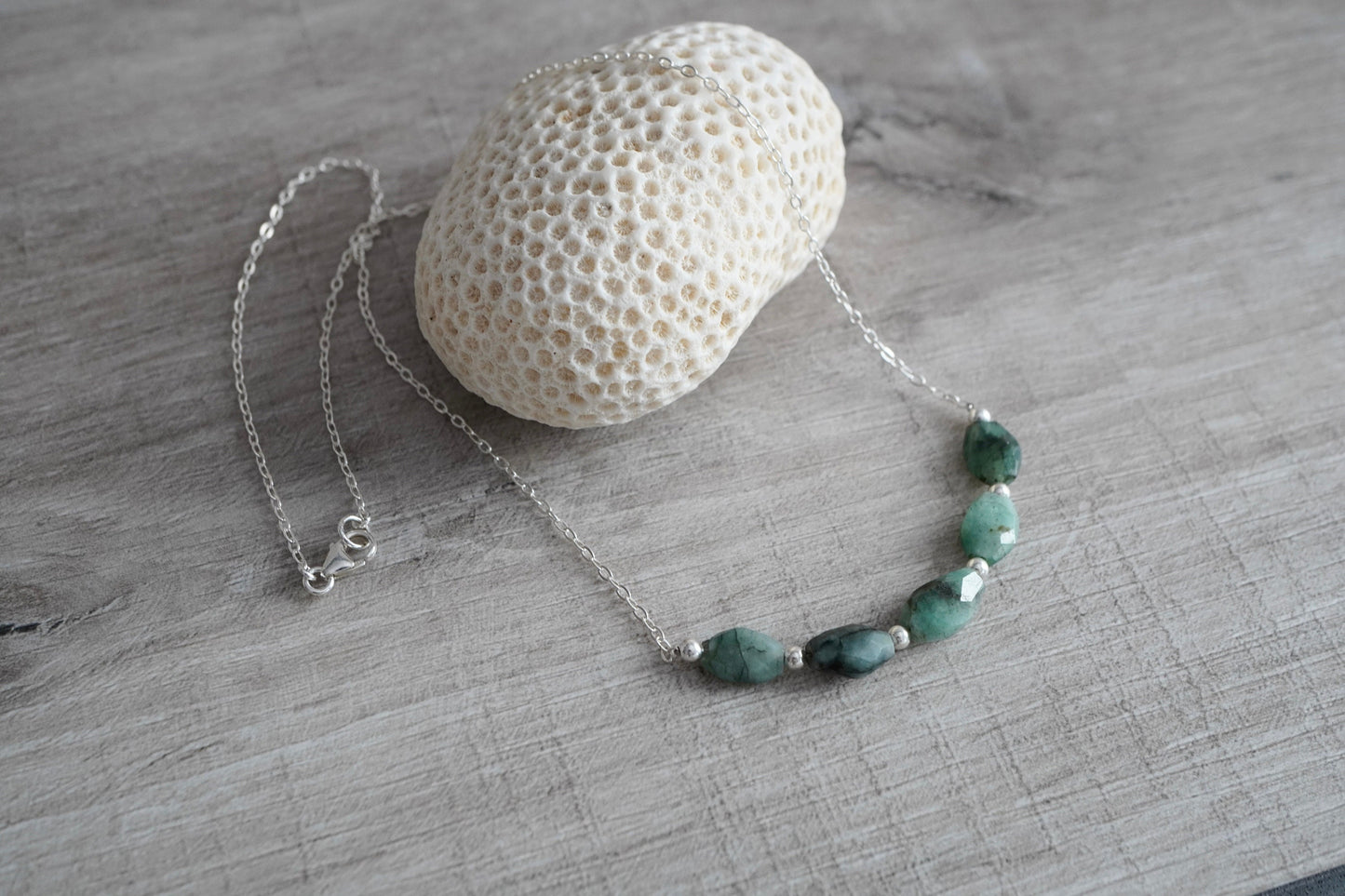 Emerald Sterling Silver Necklace * Birthstone of May * Green stone necklace